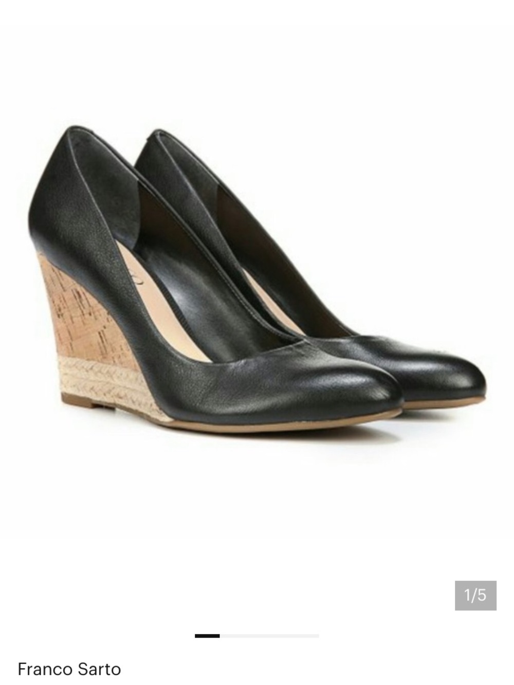 Franco Sarto Cork Wedge Pumps 9 Black Leather